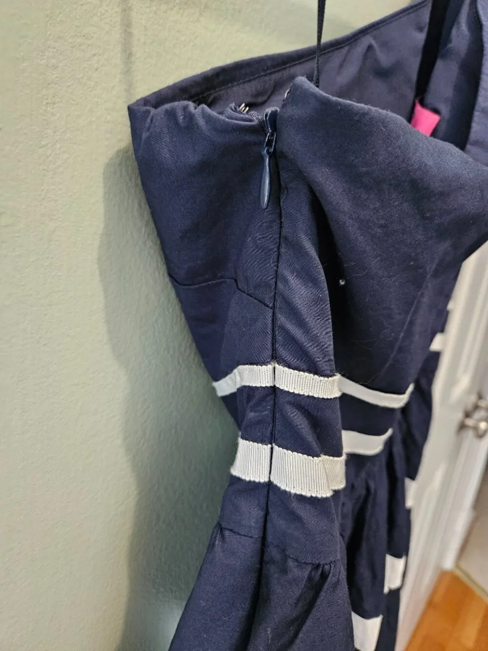 J. Crew One-Shouldered Maxi Dress Cotton Poplin Ribbon Stripes Navy Blue Size 4